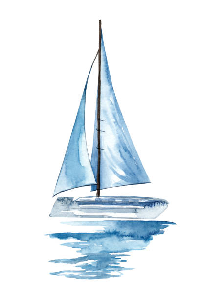 ilustrações de stock, clip art, desenhos animados e ícones de sailing boat on the surface of the water. - sea water single object sailboat