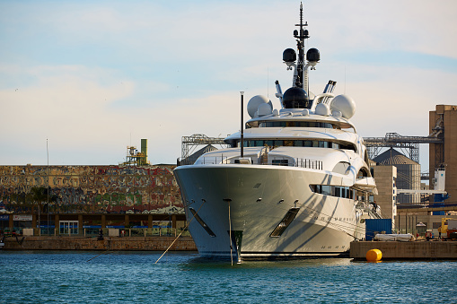 Tarragona, Spain - April 6, 2019: The luxury yacht parked in Port