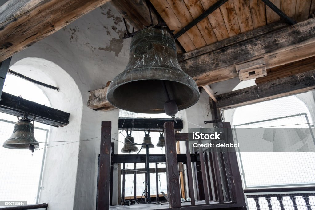 Bells in the old belfry, church bell. Bells in the old belfry. Bell Tower - Tower Stock Photo
