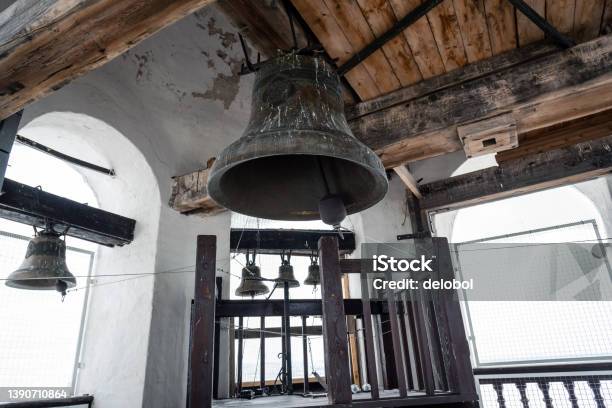 Bells In The Old Belfry Church Bell Stock Photo - Download Image Now - Bell Tower - Tower, Orthodox Christianity, Indoors