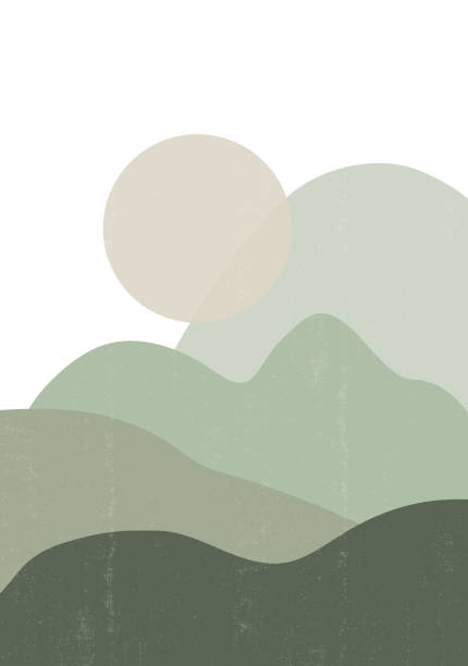 istock Mid century sunset print boho minimalist printable wall art mountain abstract home decor 1390713381