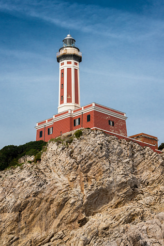 Punta Carena lighthouse, located on the Isle of Capri, off the coat of Italy, near Naples.