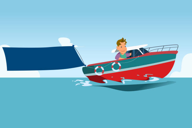 istock Boat Rider Carrying Blank Banner Cartoon Vector Illustration 1390714346