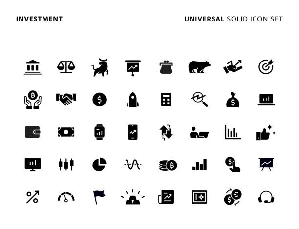 inwestycyjny uniwersalny zestaw ikon solidarnych. ikony są odpowiednie dla strony internetowej, aplikacji mobilnej, interfejsu użytkownika, ux i projektowania gui. - generic currency stock illustrations