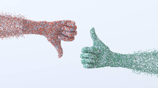 istock Abstract pixeled Thumbs Up. Social media concept 1390716771