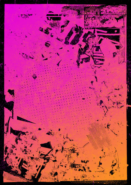 ilustraciones, imágenes clip art, dibujos animados e iconos de stock de vector de fondo de póster de grunge naranja rosa y negro - painting abstract flyer black