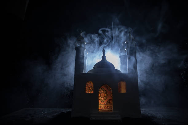 istock A realistic Mosque miniature with windows at night. Festive greeting card, invitation for Muslim holy month Ramadan Kareem. 1390731747