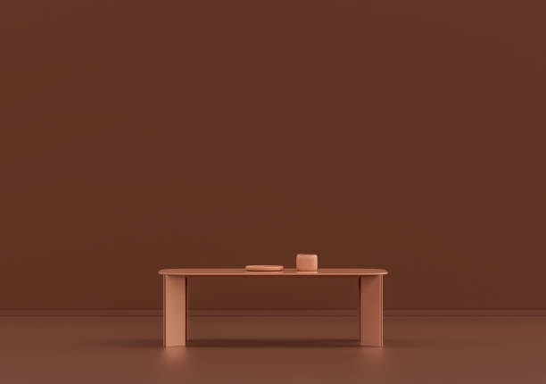 istock Single coffee table with small decorative vases in monochrome brown room 1390734177