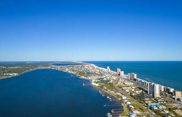 Aerial view of Gulf Shores and Little Lagoon on the Alabama Gulf Coast