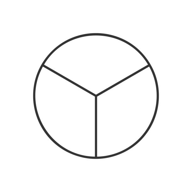 kreis in 3 segmente unterteilt. kuchen oder pizza runde form in drei gleiche scheiben im umrissstil geschnitten. beispiel für ein einfaches geschäftsdiagramm - dividieren grafiken stock-grafiken, -clipart, -cartoons und -symbole