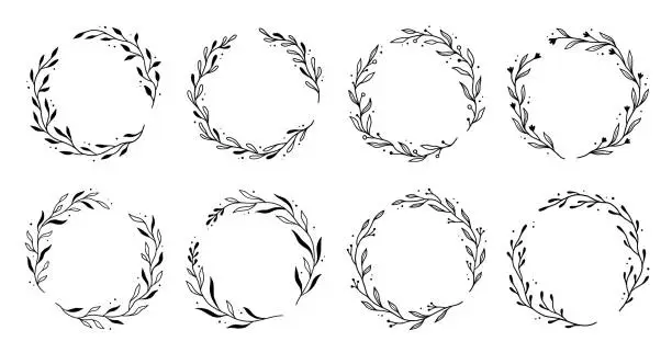 Vector illustration of Wreath leaf circle border frame