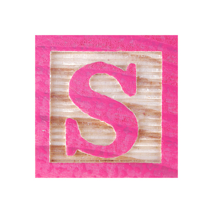 A Letter S childs wood block on white with clipping path