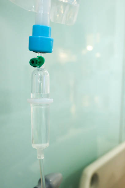 intravenous drip of medicine at the hospital. - iv drip chemotherapy drug bag intensive care unit imagens e fotografias de stock