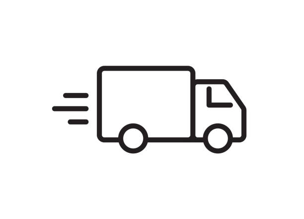 illustrazioni stock, clip art, cartoni animati e icone di tendenza di icona del camion di consegna rapida. spedizione veloce. progettazione per siti web e app mobili. illustrazione vettoriale. - moving van truck delivery van van