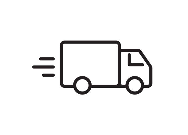 빠른 배달 트럭 아이콘. 빠른 배송. 웹 사이트 및 모바일 앱용 디자인. - packaging freight transportation box moving office stock illustrations