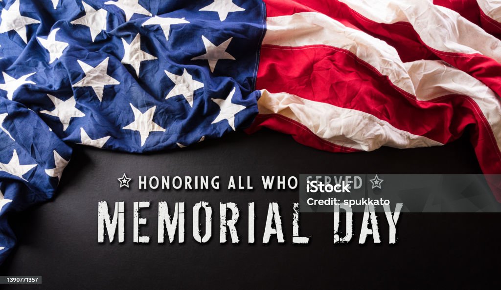 Happy Memorial day, Independence day concept made from american flag with the text on dark background. War Memorial Holiday Stock Photo