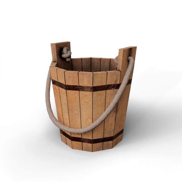 istock Wooden Bucket with Rope Handle. 3D Illustration. File with Clipping Path. 1390773964