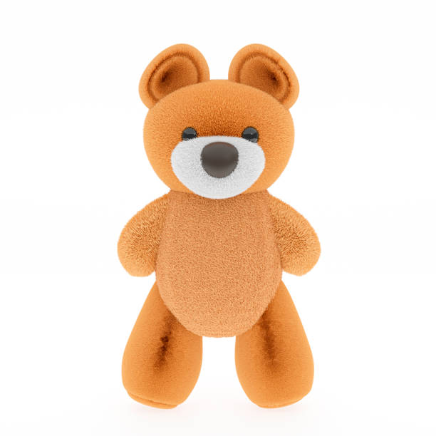 istock 3D rendering illustration of a cute standing fluffy toy bear on white background. 1390774819
