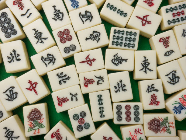 istock The mahjong on table ancient asian board game close up image 1390775266