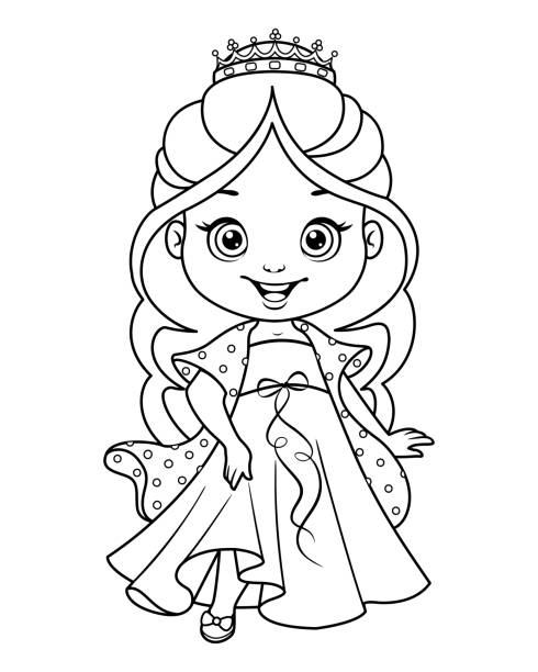 Little Princess Cinderella Coloring Page Black And White Cartoon  Illustration Stock Illustration - Download Image Now - iStock