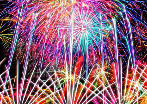 3D illustration of colorful fireworks