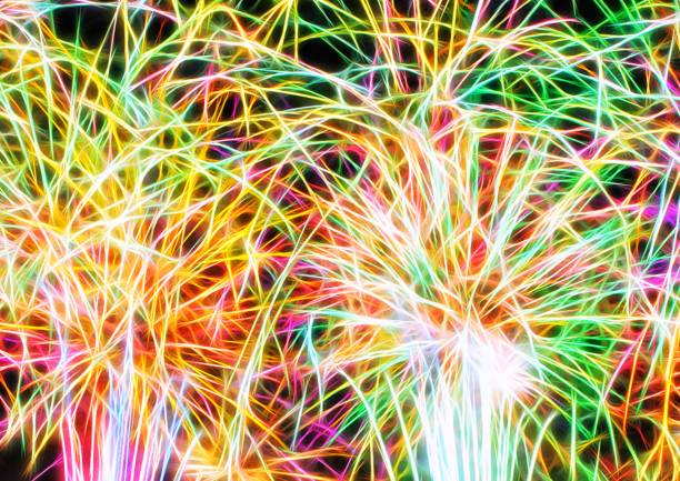 3D illustration of colorful fireworks
