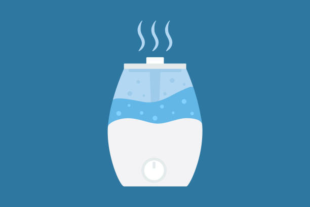 Humidifier On Blue Background. Cleaning And Humidifying Device. vector art illustration