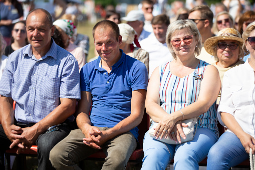 July 31, 2021 Belarus, Avtyuki village. holiday in the village. A group of spectators at a small event.