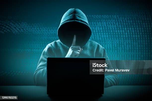 Faceless Hooded Hacker Showing Silence Gesture Cyber Attack System Breaking And Malware Internet Crime And Electronic Banking Security Dark Digital Background Stok Fotoğraflar & Dark Web‘nin Daha Fazla Resimleri