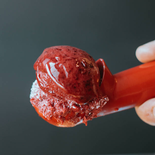 Berry refreshing ice cream scoop,Blueberry Sherbet ice cream flavor in ice cream, closed up,Homemade mulberry ice cream,Delicious dessert or ice cream, made from fresh berries