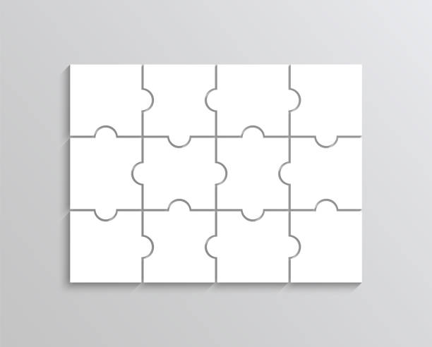 24 조각이있는 퍼즐 그리드. 지그소 사고 게임. 벡터 일러스트레이션. - jigsaw piece choice banner number stock illustrations