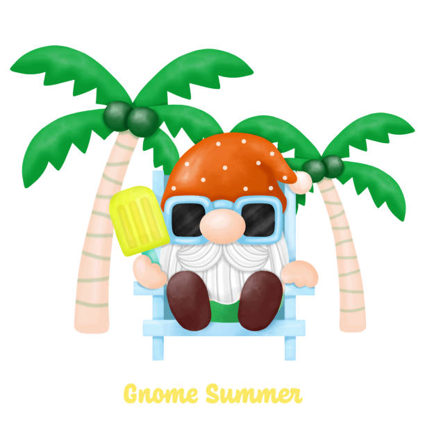 illustrations, cliparts, dessins animés et icônes de aquarelle gnomes summer beach clipart, png peinture numérique - party hat drink cocktail illustration and painting