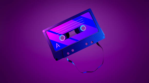 3d audio cassette with tape. Vintage audio cassette with retro music from the 80s and 90s on a neon colored background. Music, entertainment concept. 3d audio cassette with tape. Vintage audio cassette with retro music from the 80s and 90s on a neon colored background. Music, entertainment concept. High quality 3d illustration walkman cassette stock pictures, royalty-free photos & images