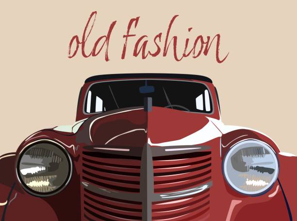 Classic, Vintage Red Car Vector stock illustration, Collector's Car, Car, Vector, Retro Style, Russia, 1950-1959, 50-54 Years, Antique
