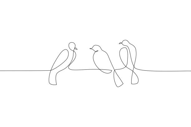 Abstract birds on branches continuous one line drawing Abstract birds on branches continuous one line drawing. Birds on branch background in black and white, modern vector illustration for card, banner, poster, flyer, wallpaper continuous line drawing bird stock illustrations