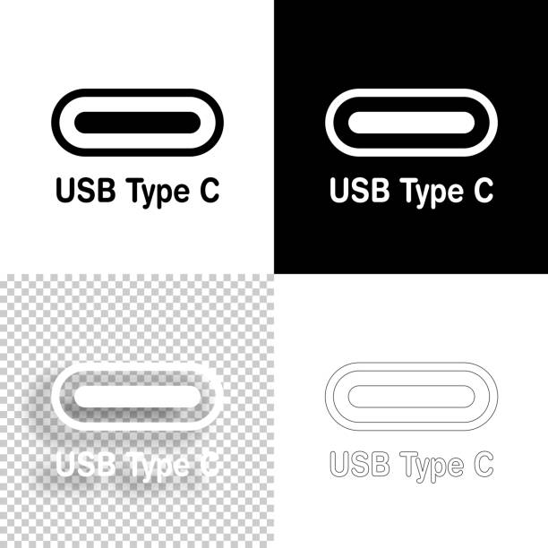 usb-typ-c-anschluss. icon für design. leere, weiße und schwarze hintergründe - liniensymbol - usb stock-grafiken, -clipart, -cartoons und -symbole