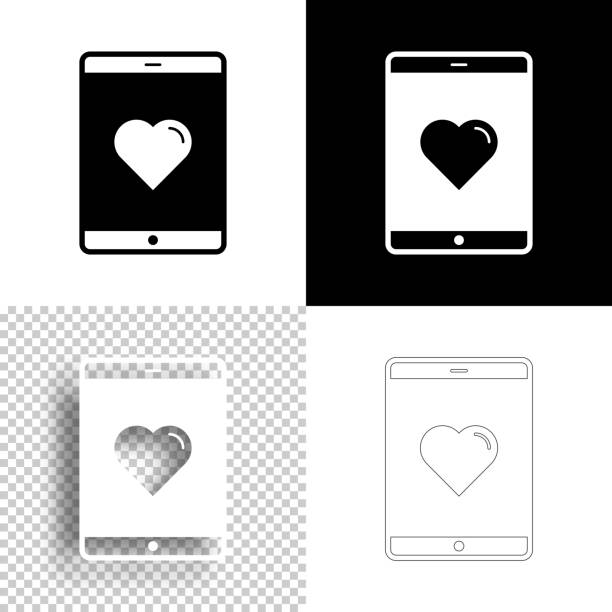 ilustraciones, imágenes clip art, dibujos animados e iconos de stock de tablet pc con corazón. icono para el diseño. fondos en blanco, blancos y negros - icono de línea - black background love care red