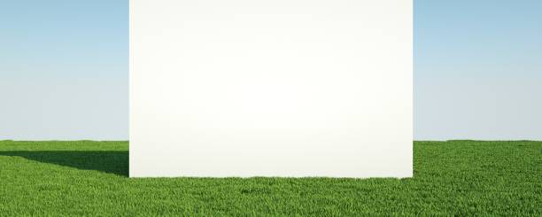 istock 3D Background abstraction of lawn advertising with conditional architecture. 1390789122