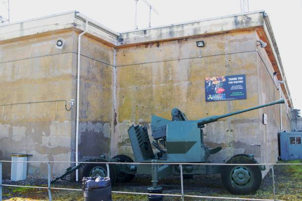 Artillery gun outside Hack Green Secret nuclear bunker, Nantwich. stock photo