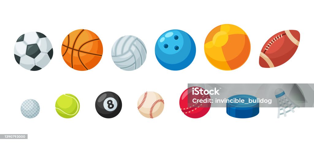 Set of Various Balls for Sport Games Soccer, Basketball, Volleyball and Rugby, Golf, Billiards, Tennis or Baseball. Softball Set of Various Balls for Sport Games Soccer, Basketball, Volleyball and Rugby, Golf, Billiards, Tennis or Baseball. Softball, Bowling, Badminton Shuttlecock and Hockey Puck Cartoon Vector Illustration Sphere stock vector