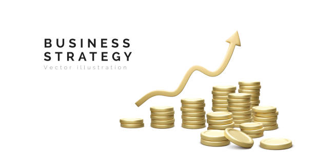 istock 3D money coin and gold arrow up isolated on white background. Coin stack growing business concept. Investment and money earning growth concept 1390793993