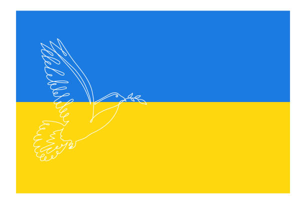 Ukraine flag background with dove and olive,symbol of peace and freedom.National blue-yellow sign of independence with one line pigeon,editable contunuos contour.Country wallpaper.Isolated. Vector Vector wallpaper national day of prayer stock illustrations