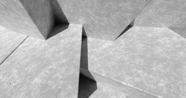 Concrete geometric shapes. Polygonal relief pattern. Industrial style. Abstract 3D render illustration