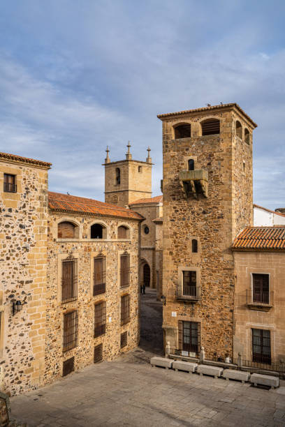 Facade of the House of Becerra. Caceres. Spain stock photo