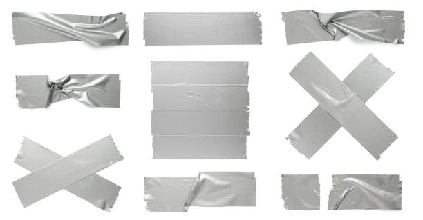 istock Grey metal adhesive tape. Isolated on a white background. Set. 1390800447