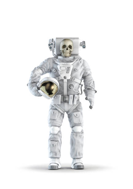 concepto de astronauta muerto - skull holding spooky horror fotografías e imágenes de stock