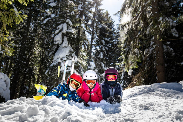 istock Portrait of three little skier 1390801835