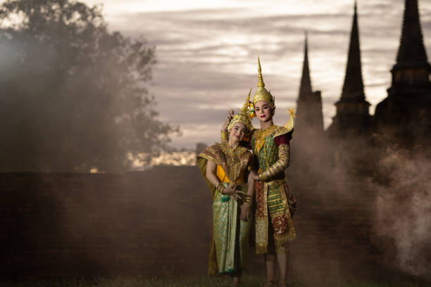 istock Khon, Is a classical Thai dance in mask. Except for these two characters who weren't wearing masks. 1390802072