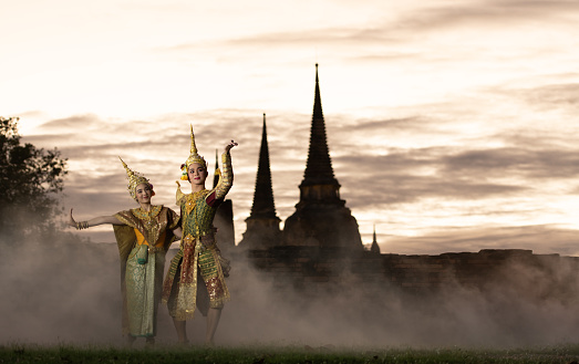 Khon, Is a classical Thai dance in mask. Except for these two characters who weren't wearing masks. because these are the main actor and actress of the story