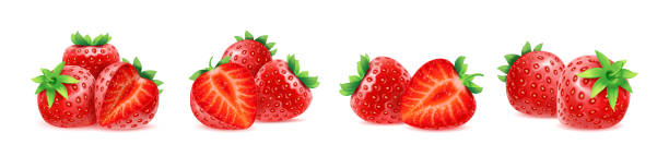 istock Realistic strawberry berry, ripe summer food set 1390803149